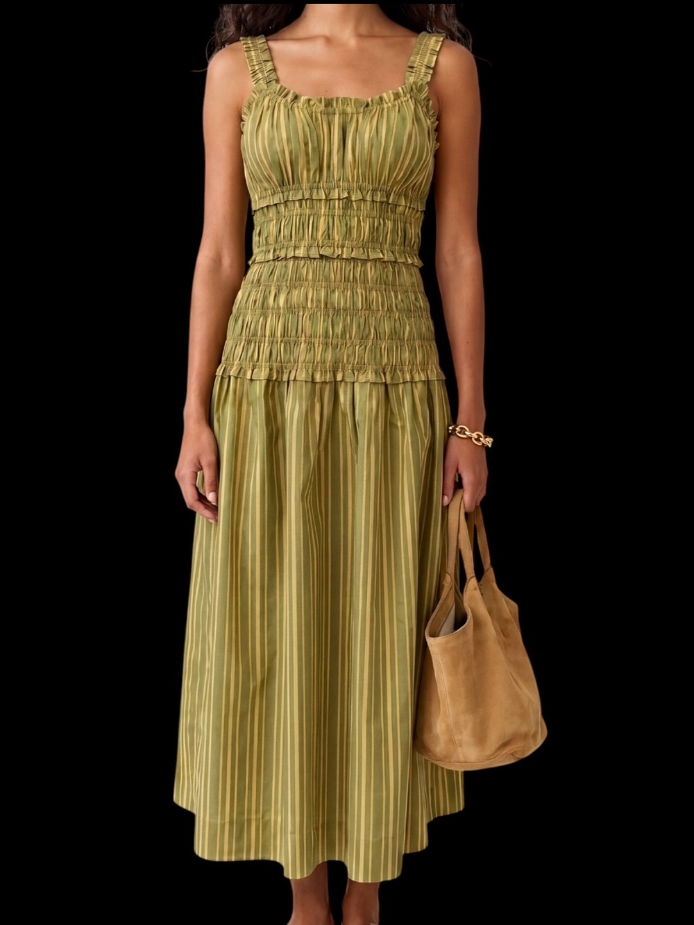 O.P.T. Few Moda Freya Cotton Sundress Citrus Green Yellow Smocking NWT